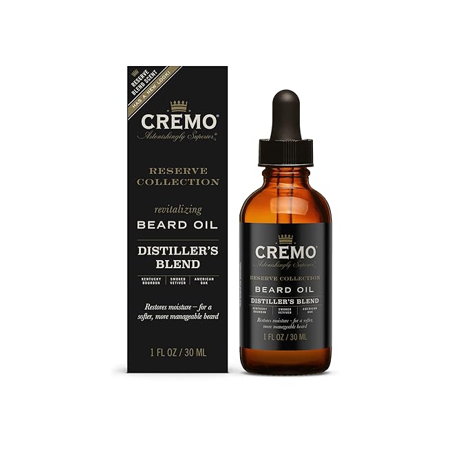 Cremo Beard Oil, Distiller's Blend (Reserve Collection), 1 fl oz - Restore Natural Moisture and Soften Your Beard To Help Relieve Beard Itch