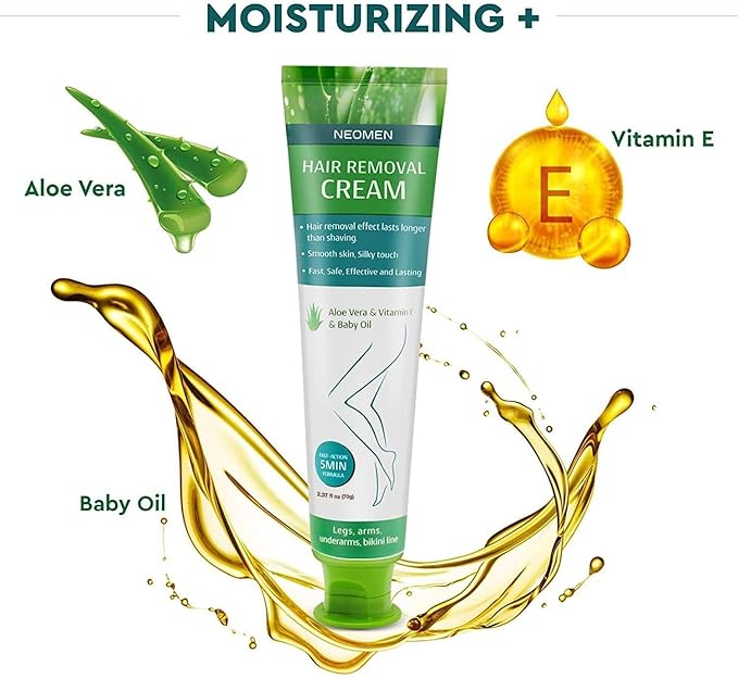 Hair Removal Cream for Men & Women: Painless Depilatory for Sensitive Skin & Intimate Areas, Moisturizing with Aloe Vera & Vitamin E, Safe for Face, Underarms, Bikini, Arms (3.7 Fl Oz (Pack of 2))