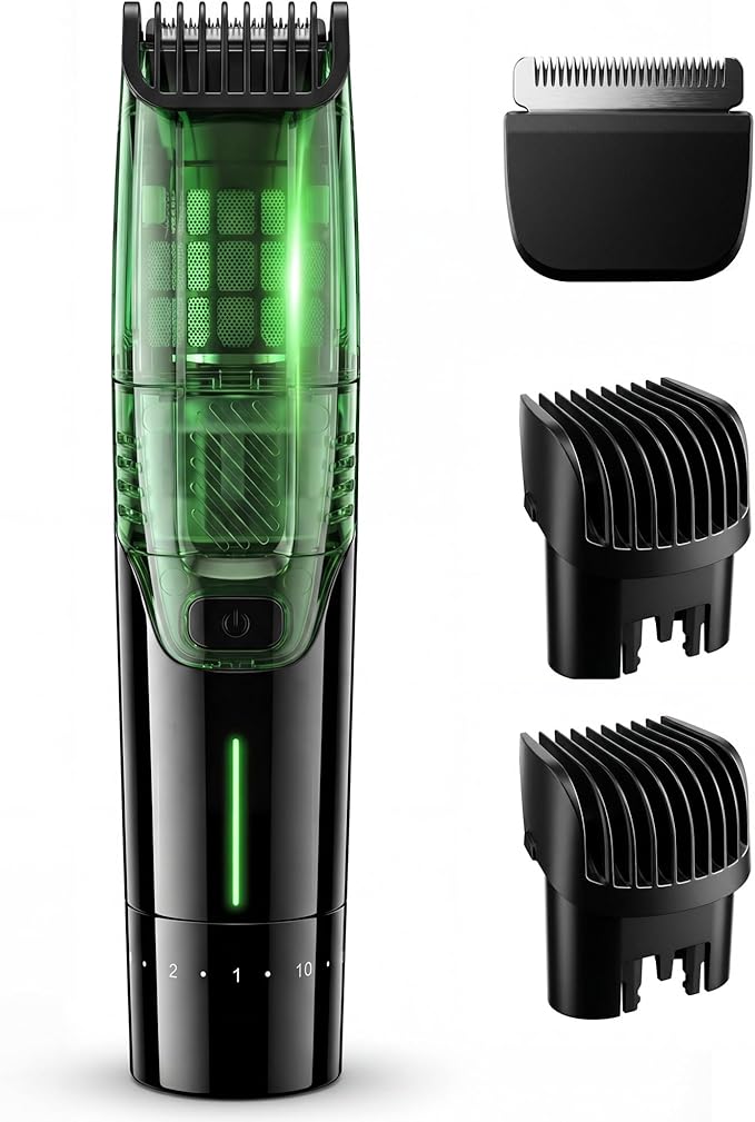 Vacuum Beard Trimmer for Men – 2-Speed Adjustable Suction & Power, IPX6 Waterproof Wet/Dry Cordless Hair Clipper. 40 Length Settings (0.5-20mm), USB-C Fast Charge, Magnetic Easy-Clean Bin&Travel Lock