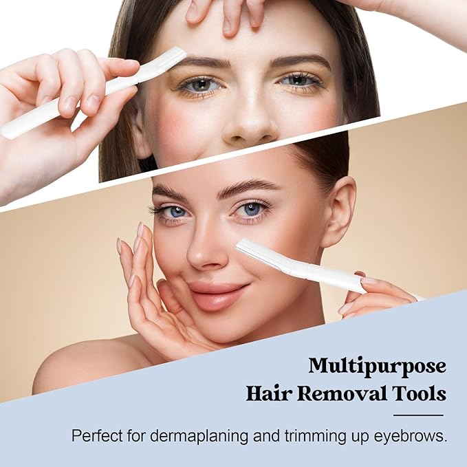 6 PCS White Eyebrow Razor Set, Face Razor for Women and Men, Multipurpose Dermaplaning Tool, Eyebrow Hair Trimmer, Face Shaver with Protective Cover, 3 Pcs Long Handles and 3 Pcs Short Handles