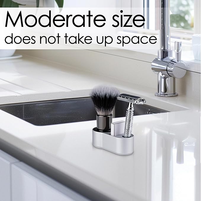 Linkidea Aluminum Men's Shaving Razor Stand Holder, 0.5" (14mm) Diameter, Brush & Blade Organizer, Compatible with Merkur MK-34C, MK-23C, Vikings Blade the Chieftain (Silver)