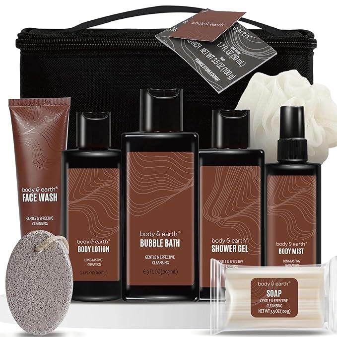 Body & Earth Gift Baskets for Men 8pcs Mens Grooming Sets with Sandalwood Scent Gift Sets for Christmas Gifts for Men