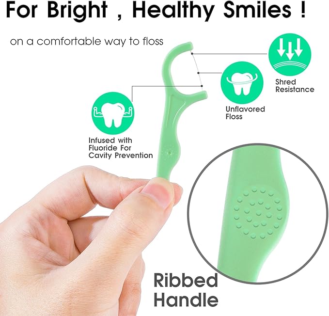 Dental Floss Picks 300 Count,Tooth Picks Thread Flossers Easy Grip Handle for Adults Kids Teeth Cleaning, Unflavored Toothpick Stick Soft,Tight Spaces Cleaning (300)