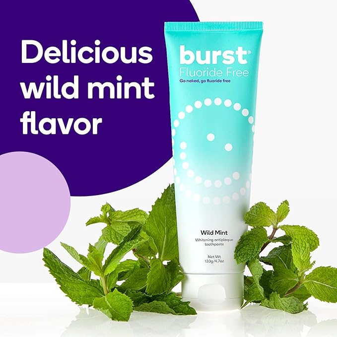 BURST Fluoride Free Whitening Toothpaste for Stain Removal (4.7oz/2 Pack/Wild Mint) | for Sensitive Teeth | with Xylitol | Vegan, Gluten & SLS Free