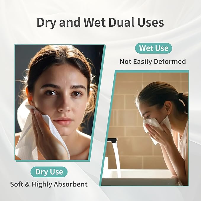 Disposable Face Towel 4 Boxes, 100% Pure Cotton, Soft & Skin Friendly Face Towelettes Disposable, Makeup Remover Dry Wipe for Women Cleansing, Facial Towels Disposable, Facial Wash Cloth Travel