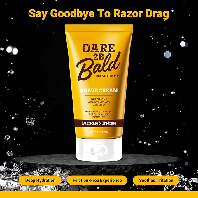 Dare 2B Bald Shaving Cream Sensitive Skin for Men | Natural Shaving Cream with Argan Oil, Shea Butter, Cocoa Butter & Tea Tree Oil | Bald Head Shave Lotion | Rich Hydration and Moisture - 5.0 OZ