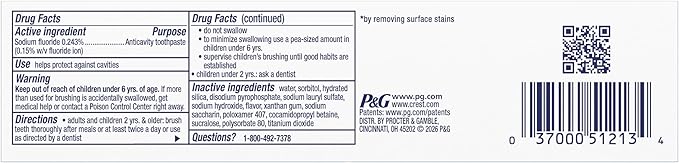Crest Tartar Protection & Anticavity Toothpaste with Fluoride, Regular Paste, 2.4oz (Pack of 3)
