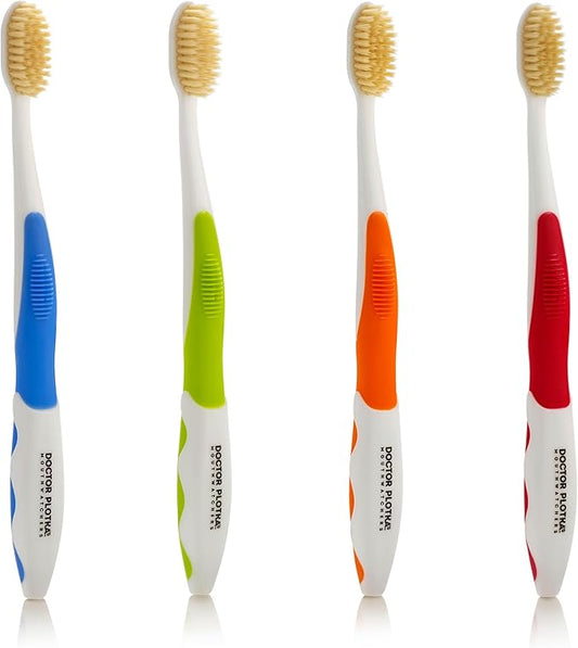 MOUTHWATCHERS Dr Plotkas Soft Bristle Flossing Toothbrush Manual Soft Toothbrush for Adults, Ultra Clean, Good for Sensitive Teeth and Gums, Variety 4 Pack, Colors May Vary
