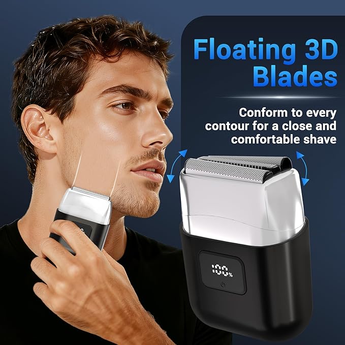 Electric Foil Shavers for Men: Mini Electric Razor with 3 Floating Blades, LED Display, Dual Speed - IPX7 Waterproof Wet/Dry Cordless Razor, USB Fast Charging, Travel Lock