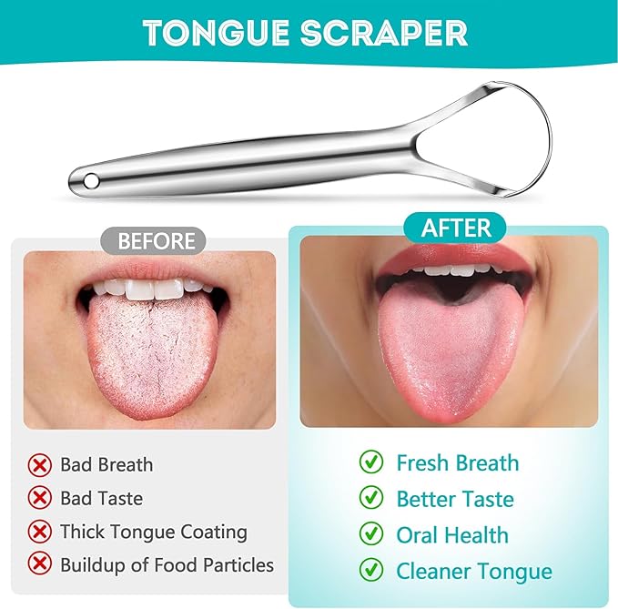 EZ COZY 2 Pack Tongue Scraper for Adults, Reduce Bad Breath, Tongue Cleaner with Travel Case, Stainless Steel Tongue Scrapers, Tongue Brush, Tongue Scrubber for Oral Care & Hygiene