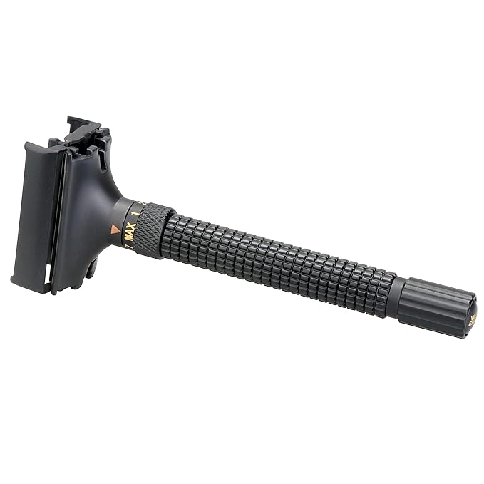 WEISHI Butterfly Open Double Edge Safety Razor Nostalgic Adjustable Matte Black