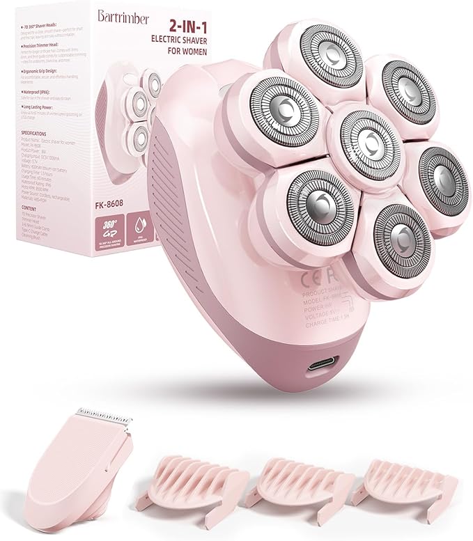7D Electric Razors for Women: 2-in-1 Electric Shaver Trimmer for Ladies Flawless Legs & Full Body & Bikini - Waterproof Wet Dry Shaver w/LED Light & Travel Cap - Birthday Gifts for Wife Her