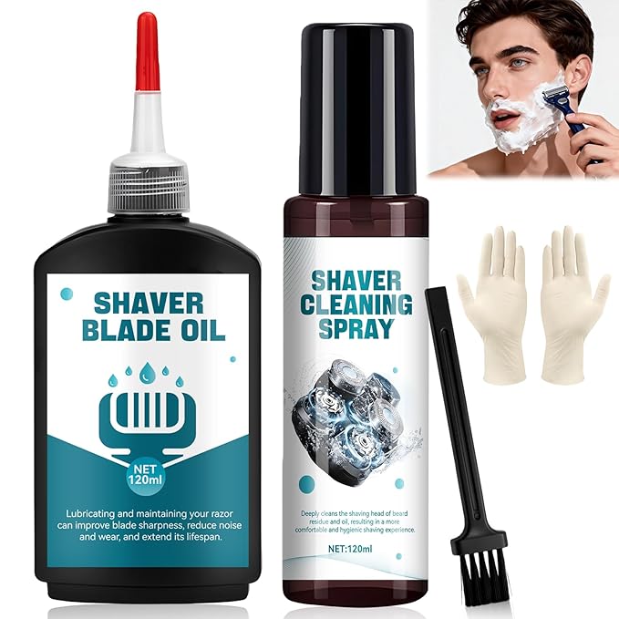 Shaver Cleaning Solution, Electric Shaver Oil, Shaver Cleaner with Brush, Deeply cleans and Lubricates, Extend the Lifespan of Your Shaver, for Clippers, Trimmers, and Beauty Devices
