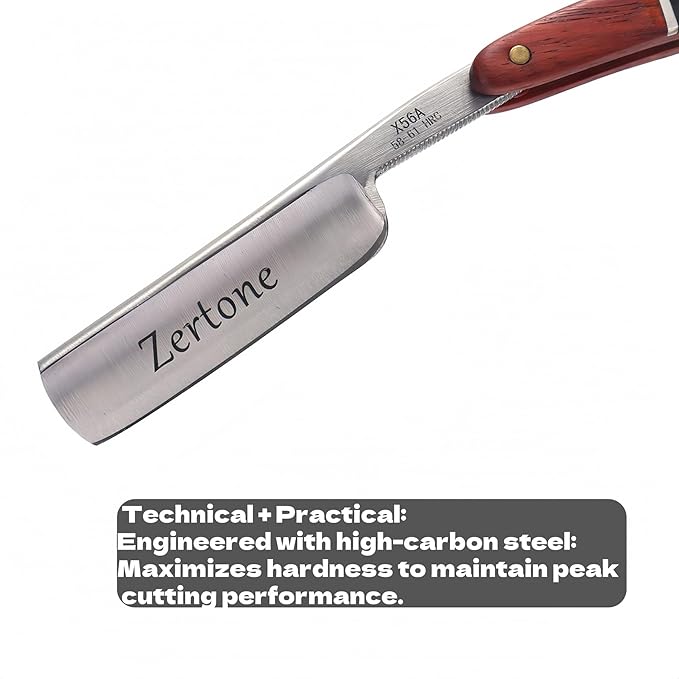 Zertone Straight Razors for Men Wood Scale Handmade – Sharp, Steel Cutthroat Straight Edge Razor Blade, Vintage Shaving Barber Razor with Metal Inlays for Professional Grooming