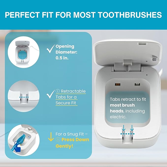 Tidy Teeth UV Toothbrush Sanitizer - Portable Cordless UVC Light Tooth Brush Holder - Cleaning and Sanitizing - Home Bathroom Countertop & Travel - USB Rechargeable Cleaner Case w/Wall Mount (1-Pack)