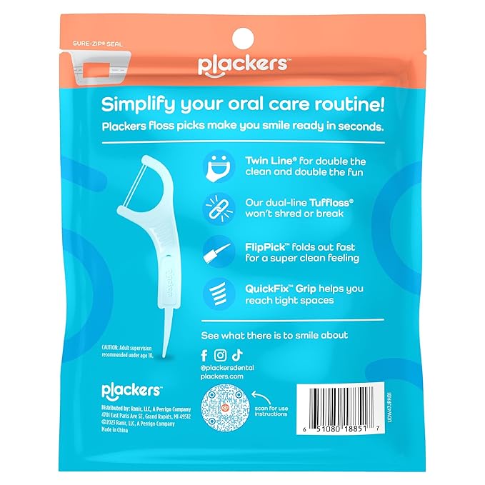 Plackers Twin-Line Dental Flossers, Advanced Whitening and Dual Action Flossing System, Easy Storage, Super Tuffloss, 2X The Clean, Cool Mint Flavor, 150 Count (Pack of 4)