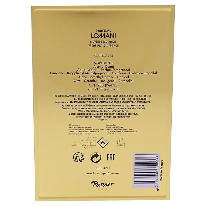 Lomani Ab Spirit Millionaire Eau De Toilette Spray for Men, Gold, 3.3 Ounce (Pack of 2)