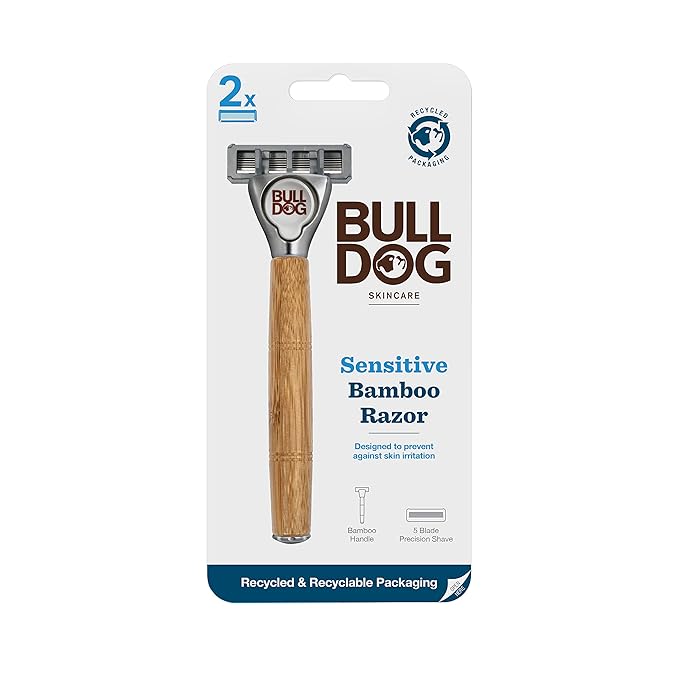 Bulldog Skincare - Sensitive Bamboo Razor Smooth Glide Razor Handle + 2 Blade Refills
