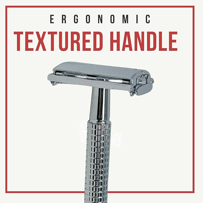 GENTS Long Handle Classic Double Edge Safety Razor - Butterfly Open Razor 10 Stainless Steel Double Edge Blade Refills - Close, Clean Shaving Razor for Men