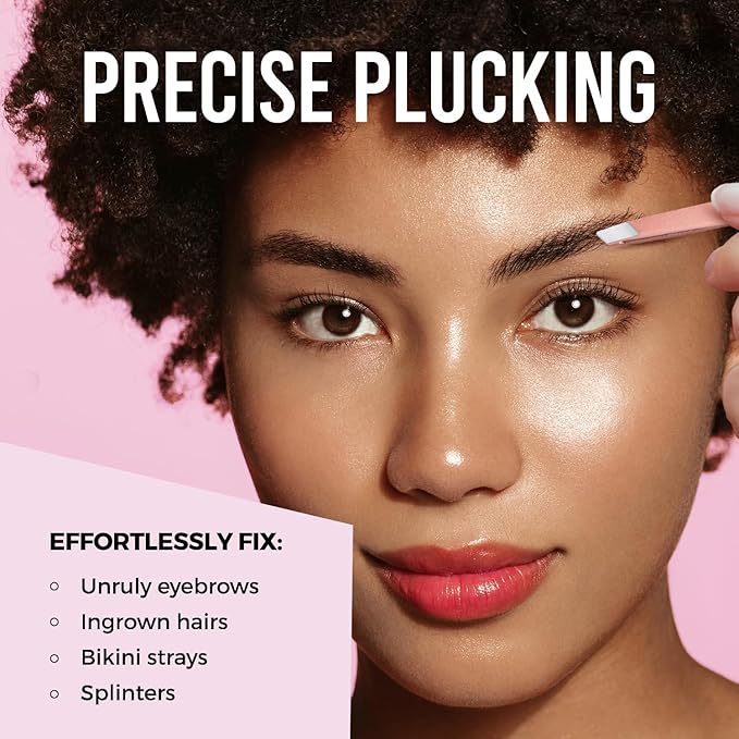 Eyesy Lash Eyebrow Hair Removal Tweezers | Slanted Tweezers for Women & Men Eyebrow, Facial Hair, Ingrown Hair, Splinter Plucking | False Eyelash Tweezers Stainless Steel (Pink)