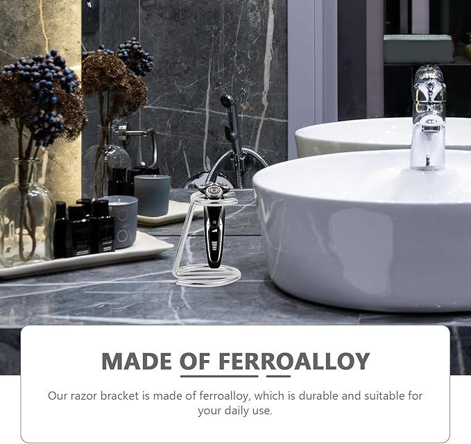 Men’s Razor Brush Stand Ferroalloy Razor Organizer Silver Bathroom Shaving Tool Holder Rack for Beard Brush Drying