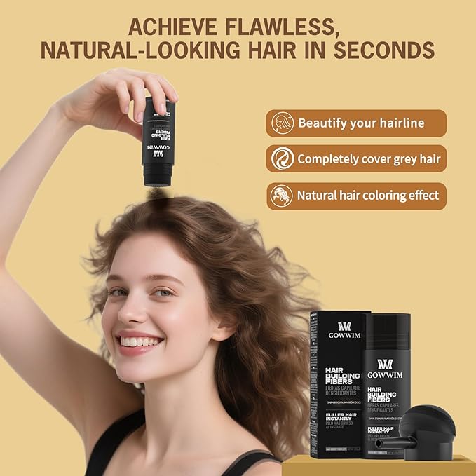 gowwim Hair Fibers with Spray Applicator Pump 2-in-1 Kit for Thinning Hair, Naturally Thickening Spray Fibers Waterproof Long-Lasting Grey Coverage Touch up for Bald Spot Cover up for Women & Men