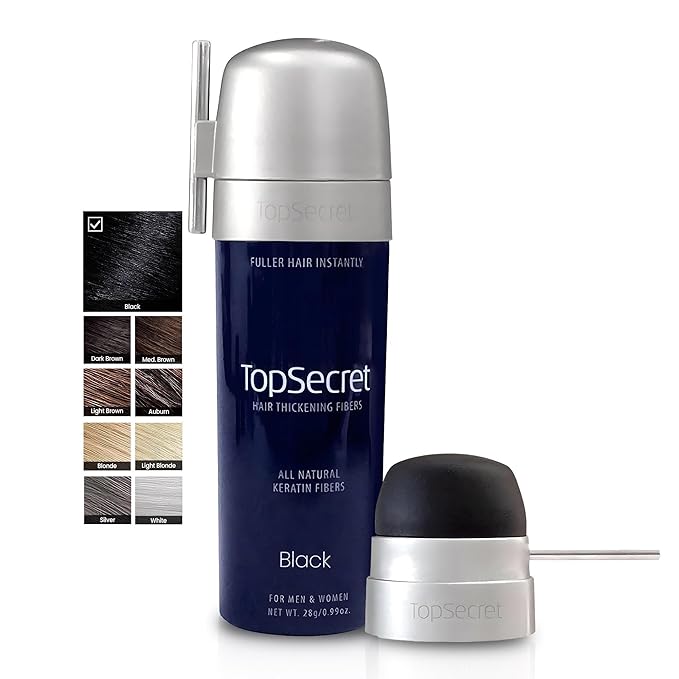 Top Secret Hair Thickening Building Fibers Applicator Included - Undetectable & Natural Hair Filler - for Men & Women - Instantly Fill In Fine Thinning Hair - Weather & Sweat Resistant (Black, Large)