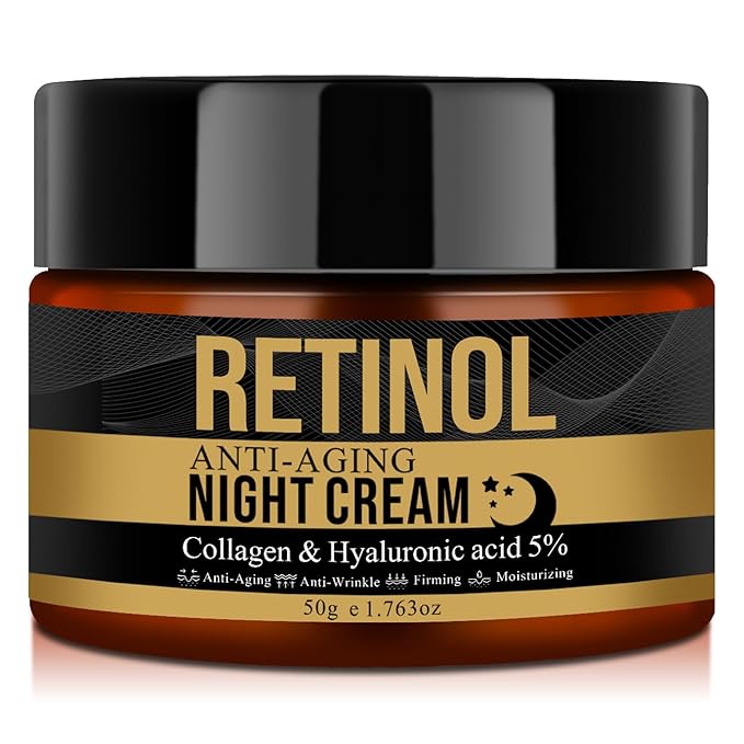 Retinol Anti-Aging Night Cream with Collagen & Hyaluronic Acid, Night Anti-Wrinkle Face Moisturizer for Men, Smooth Fine Lines, Tightening & Hydrating Men's Routine Skincare, 50g/1.76oz