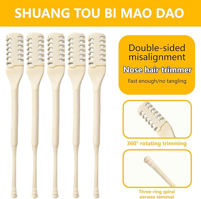 5 Pcs Nasal Hair Cutter, 360° Nostril Hair Remover Tool 2-in-1 Nasal Hair Cutter 2025 Upgraded Double Sided Nose Hair Knife Trimmer Soft Cleaning Brush Manual Hair Remover for Home Travel Essentials