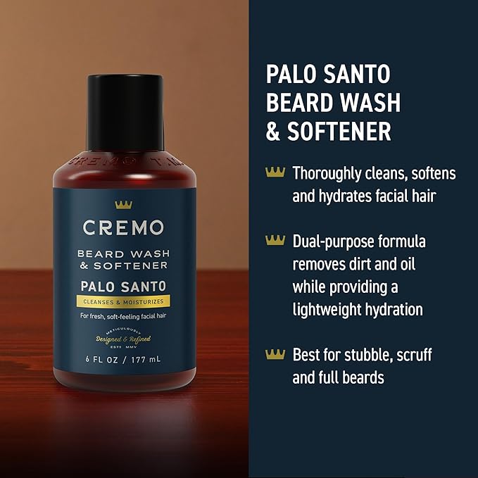 Cremo Palo Santo 2n1 Beard Wash & Softener + Deep Conditioner + Oil Set for Medium to Long Beards