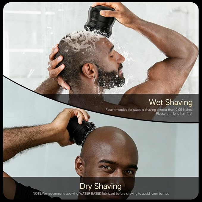 Electric Shavers for Bald Men, 6D Magnetic Head Razor with Led Display, USB-C Rechargeable and Cordless, Waterproof Wet/Dry Shaver for Men, with Storage Case and 1 Replacement Head (Black)