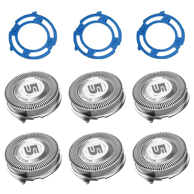 SH50 Replacement Heads with Blade Retaining Rings for Philips Norelco 5000 Series 6-pc Pack