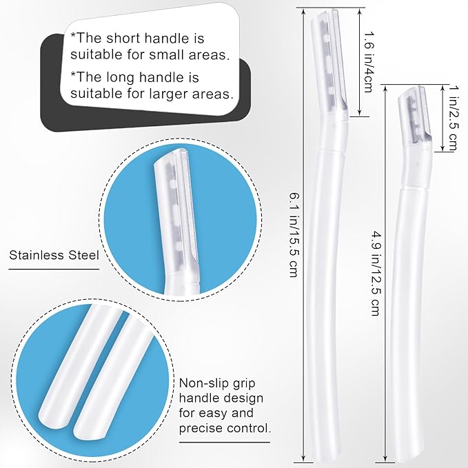 6 PCS Transparent Eyebrow Razor Set, Face Razor for Women and Men, Multipurpose Dermaplaning Tool, Eyebrow Hair Trimmer, Face Shaver with Protective Cover, 3 Pcs Long Handles and 3 Pcs Short Handles