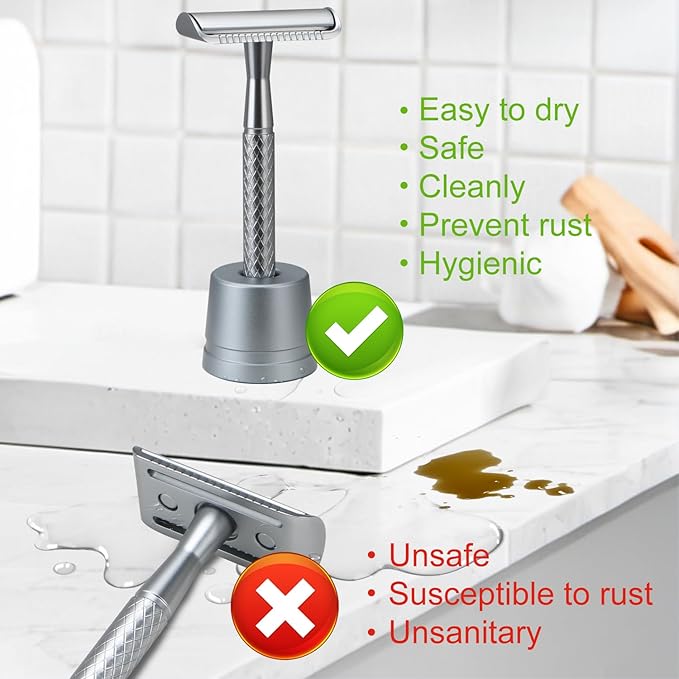 Safety Razor Stand, Safety Razor Holder (Matte Silver)