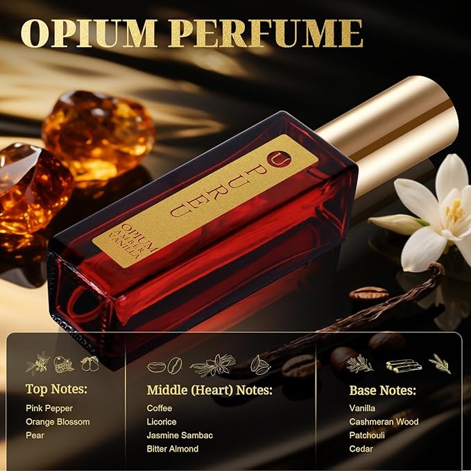 Opium Vanilla Perfume for Women - Vanilla, Coffee, Pear,Patchouli, White Jasmine Floral - Eau de Parfum Long Lasting Spray Perfumes Travel Size Extrait de Parfum, 20ML/ 0.7 fl (Opium Amber Perfume)