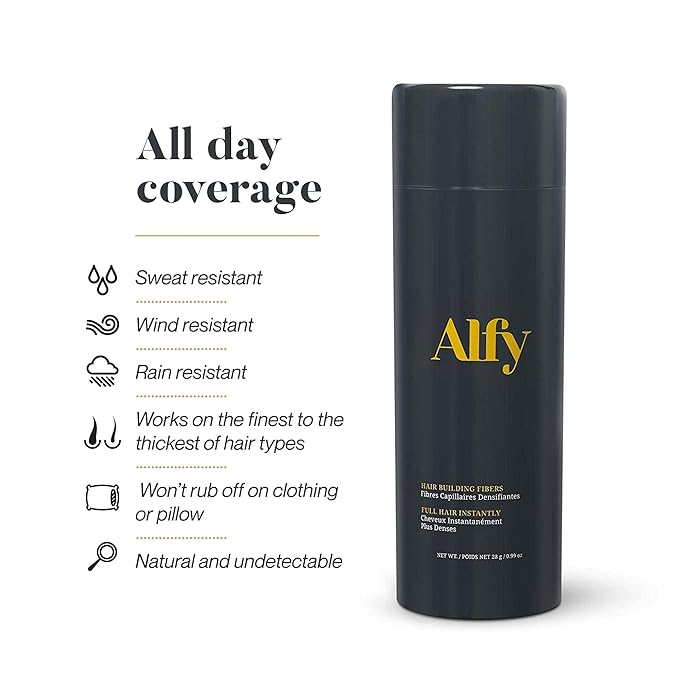 Alfy Hair Fibers for Thinning Hair - Premium-Grade Keratin Hair Building Fibers for Men and Women - Hair Thickening Fibers to Help Conceal Existing Bald Spots - (28g, Dark Brown)
