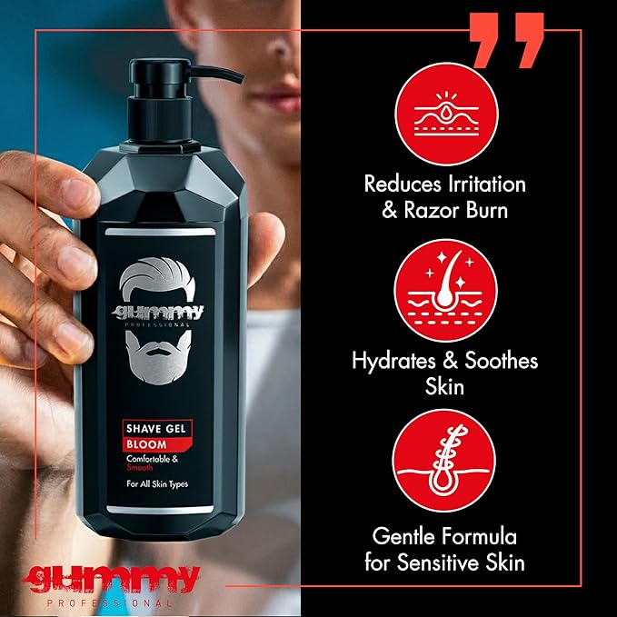 Gummy Professional Bloom Shave Gel with Pump – Clear Unscented Formula for Precision Razor Glide and Smooth Shaves – Transparent Fragrance Free Grooming for All Skin Types – 33.81 fl oz / 1000 ml
