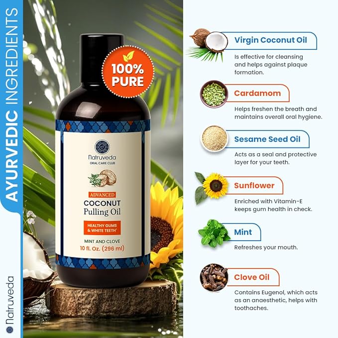 Coconut Oil Pulling Mouthwash – 40 oz (Pack of 4), Extra Virgin Coconut Oil, Mint Flavor, Oil Pulling for Teeth & Gums, Natural Mouthwash, Whitening Oral Rinse, Ayurvedic Pulling Oil