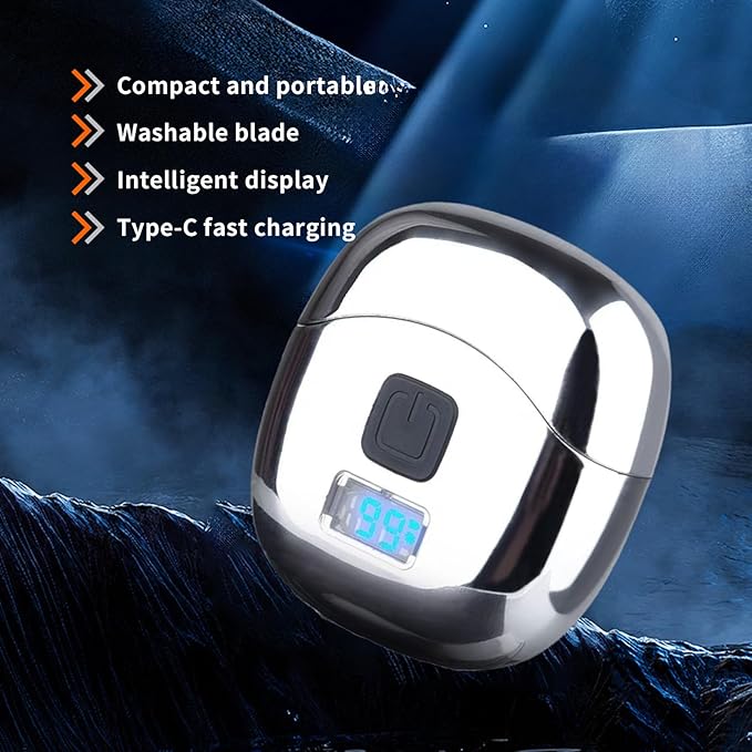 Electric Shaver Men Mini Size, Compact Electric Razor with Type-C Fast Charge, Double Mesh Blade, Washable Head, LED Power Display, Portable for Travel