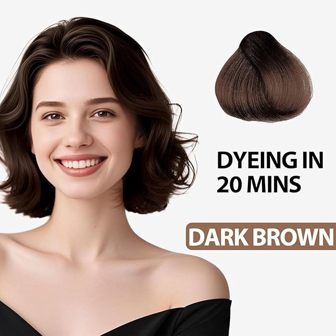 Dark Brown Hair Dye Shampoo for Women Men, Ammonia Free 100% Gray Hair Coverage Herbal 3 in 1 Hair Color Shampoo 4 Pack