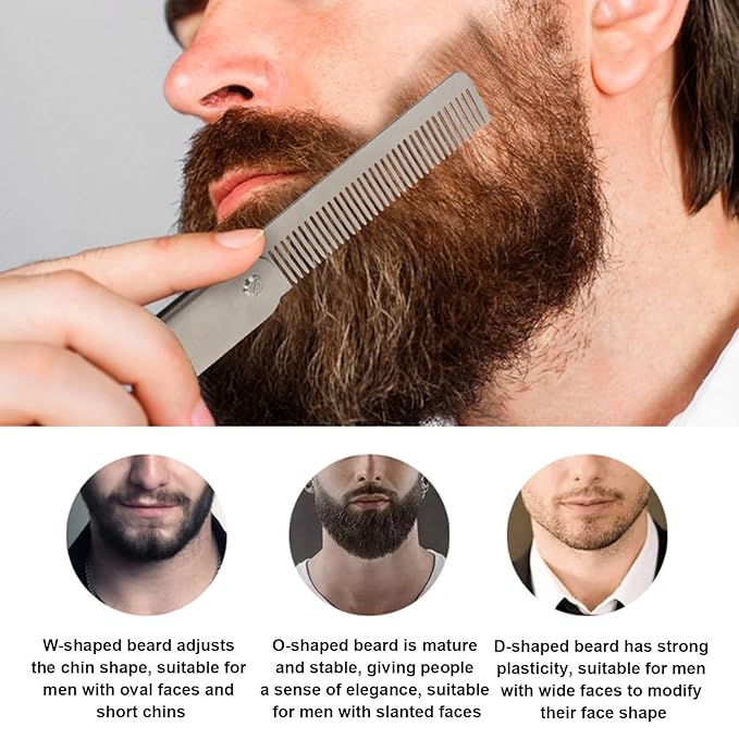 Stainless Steel Hair & Beard Comb - Stainless Steel Bread Mustache Comb, Multifunctional Pocket With Bottle In Keychain, Beard Care Mustache