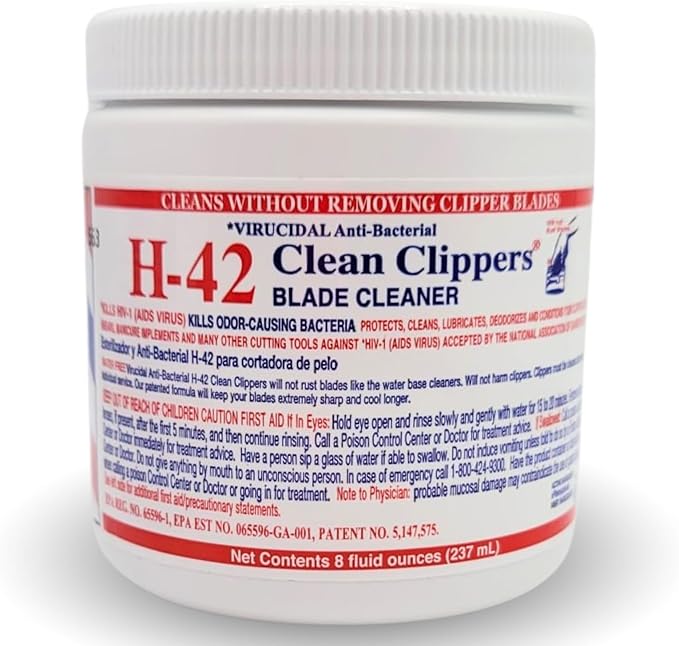 H-42 Clipper Blade Cleaner – Waterless Clipper Cleaner for Barbers, Anti-Rust Formula for Clippers and Trimmers, Cleans and Cools Blades, 8oz Jar