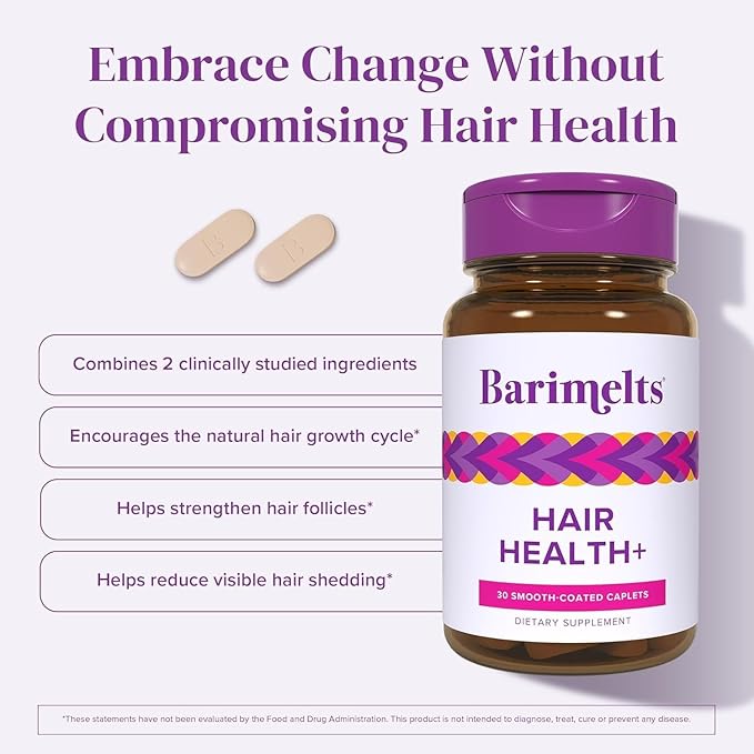 BariMelts Hair Health+ – Helps Reduce Hair Thinning for GLP-1 Users or Bariatric Patients – Hair Growth Supplement with Clinically Studied AnaGain™ Nu and Keratin – 1-Month Supply