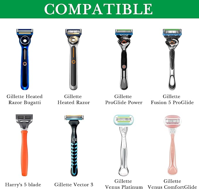 Linkidea Multifunctional Razor Holder for Shower, Compatible with Gillette Fusion 5, Venus ComfortGlide, Harry's 5 Blade, Bathroom Small Shaving Gel Storage Stand (Black)