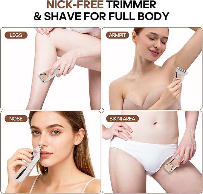 Electric Body Hair Trimmer Shaver - 3 in 1 Pubic Trimmer for Men - Bikini Trimmer for Women - No Nick Groin Ball Razor with Ceramic Blade Heads, Wireless Dock Charging, Wet/Dry Use (White)