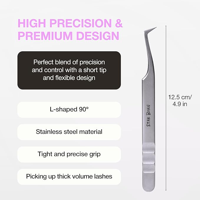 Curacoro Lash Tweezers - LashSmith L-Shaped Eyelash Tweezer for Thick Volume Lashes