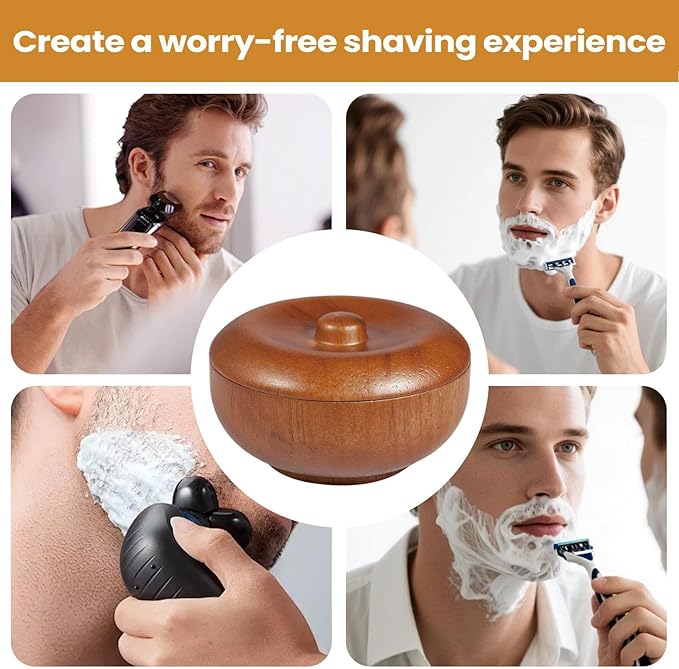 Shaving Bowl, Wooden Lather Bowl with Lid, Sealing Shave Cream Holder for Home, Bathroom, Shower, Hotel, Salon, or Personal Grooming, Stylish Accessory for Classic and Modern Shaving Routines