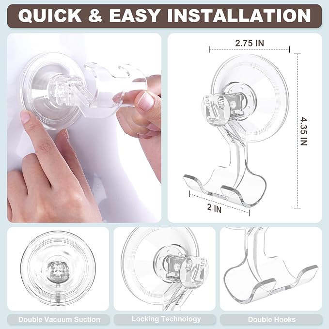 VIS'V Suction Cup Razor Holder, Shower Suction Razor Hooks for His and Hers, Removable and Reusable, Clear, 4 Pcs
