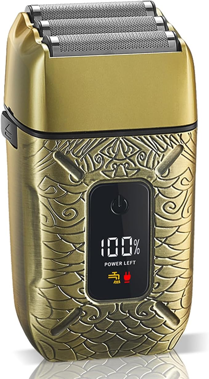 Foil Shaver, Mens Electric Shaver Portable Beard Trimmer Foil Shavers for Men Electric Shavers for Men with Rechargeable Shaving with LED Display for Home Use Bronze