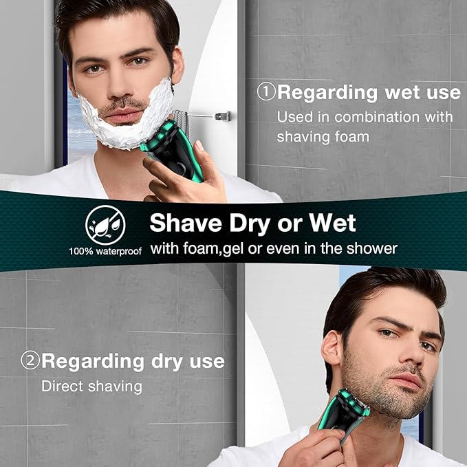 Electric Razor for Men, Cordless Rechargeable Rotary Shaver with Pop-Up Trimmer, IPX6 Waterproof Wet & Dry Electric Razor, Includes Charging Stand – Mens Electric Shaver for Face and Travel